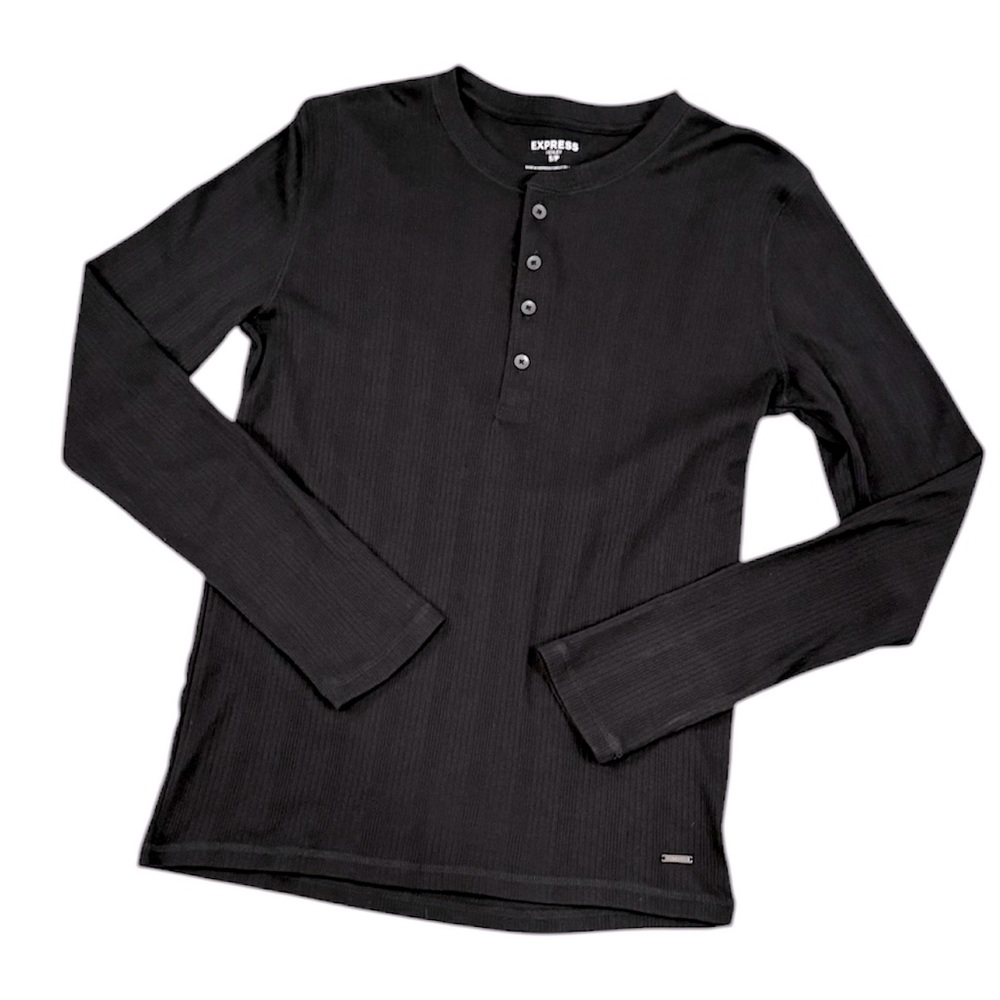 Express Black Long Sleeve Henley Shirt